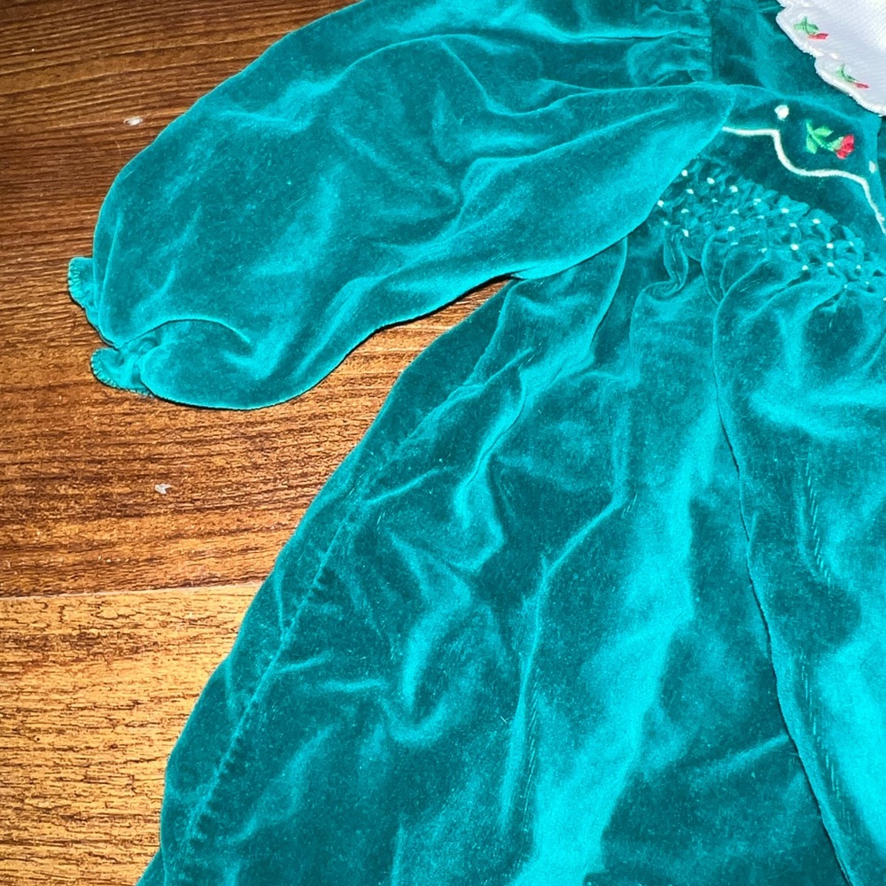 Vintage 90s Alison Scott Velvet Short Sleeve Dress With White Collar 9 Months - Picture 8 of 9